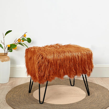 Green Mongolian Faux Fur Ottoman 19'' x 13'' x 17''