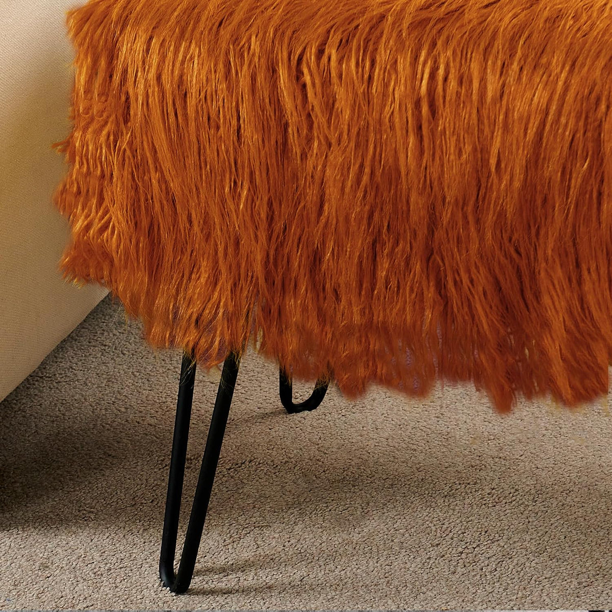 Green Mongolian Faux Fur Ottoman 19'' x 13'' x 17''