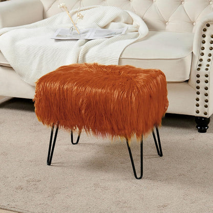 Green Mongolian Faux Fur Ottoman 19'' x 13'' x 17''