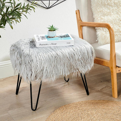 Green Mongolian Faux Fur Ottoman 19'' x 13'' x 17''