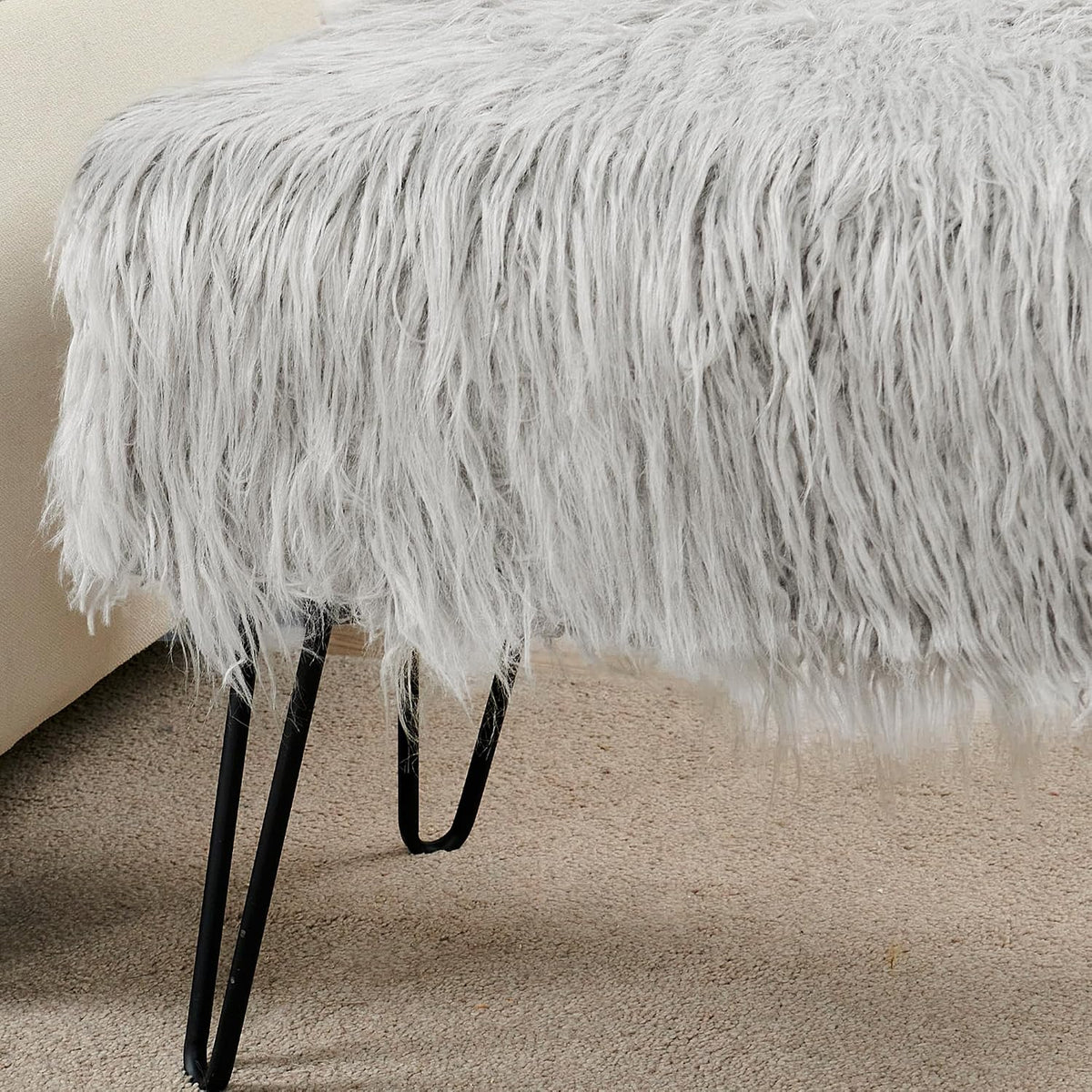 Green Mongolian Faux Fur Ottoman 19'' x 13'' x 17''
