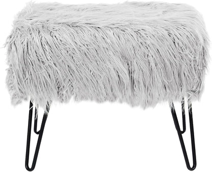 Green Mongolian Faux Fur Ottoman 19'' x 13'' x 17''