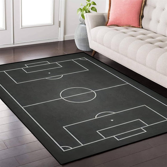 Sports Field Area Rug,5x7ft, Soccer Field Chalked Blackboard Football Stadium Board Painted Non-Slip Soft Carpet Floor Mat Indoor Living Room Bedroom Rugs Yoga Mat Home Decor