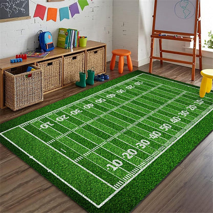 Sports Field Area Rug,5x7ft, Soccer Field Chalked Blackboard Football Stadium Board Painted Non-Slip Soft Carpet Floor Mat Indoor Living Room Bedroom Rugs Yoga Mat Home Decor
