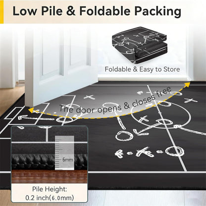 Sports Field Area Rug,5x7ft, Soccer Field Chalked Blackboard Football Stadium Board Painted Non-Slip Soft Carpet Floor Mat Indoor Living Room Bedroom Rugs Yoga Mat Home Decor