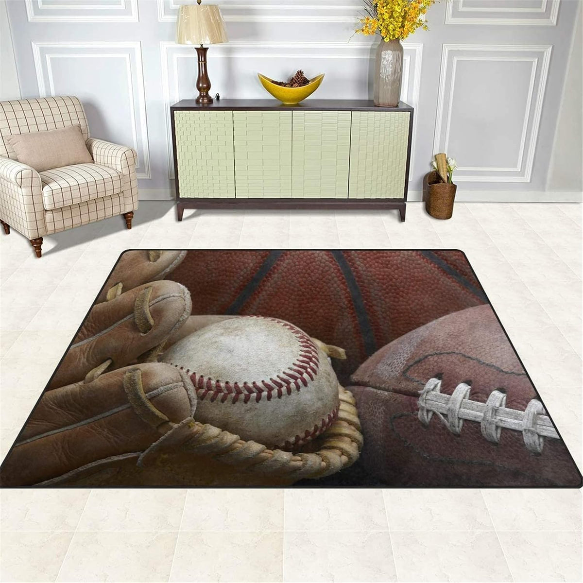 Sports Field Area Rug,5x7ft, Soccer Field Chalked Blackboard Football Stadium Board Painted Non-Slip Soft Carpet Floor Mat Indoor Living Room Bedroom Rugs Yoga Mat Home Decor