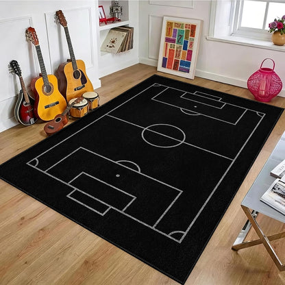 Sports Field Area Rug,5x7ft, Soccer Field Chalked Blackboard Football Stadium Board Painted Non-Slip Soft Carpet Floor Mat Indoor Living Room Bedroom Rugs Yoga Mat Home Decor