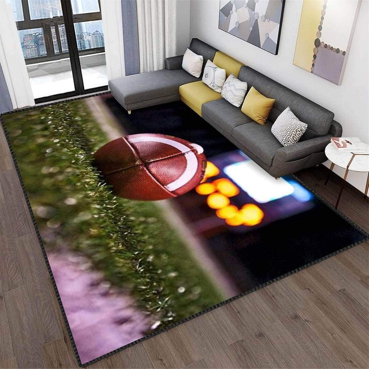 Sports Field Area Rug,5x7ft, Soccer Field Chalked Blackboard Football Stadium Board Painted Non-Slip Soft Carpet Floor Mat Indoor Living Room Bedroom Rugs Yoga Mat Home Decor