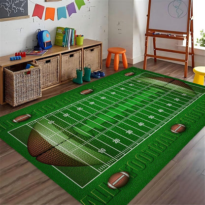 Sports Field Area Rug,5x7ft, Soccer Field Chalked Blackboard Football Stadium Board Painted Non-Slip Soft Carpet Floor Mat Indoor Living Room Bedroom Rugs Yoga Mat Home Decor