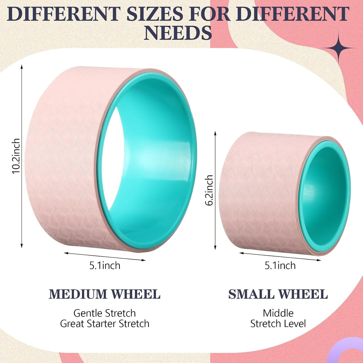 5-in-1 Pink Yoga Wheel Set Back Stretcher Kit with Foam Roller