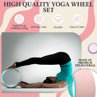 5-in-1 Pink Yoga Wheel Set Back Stretcher Kit with Foam Roller