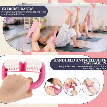 5-in-1 Pink Yoga Wheel Set Back Stretcher Kit with Foam Roller