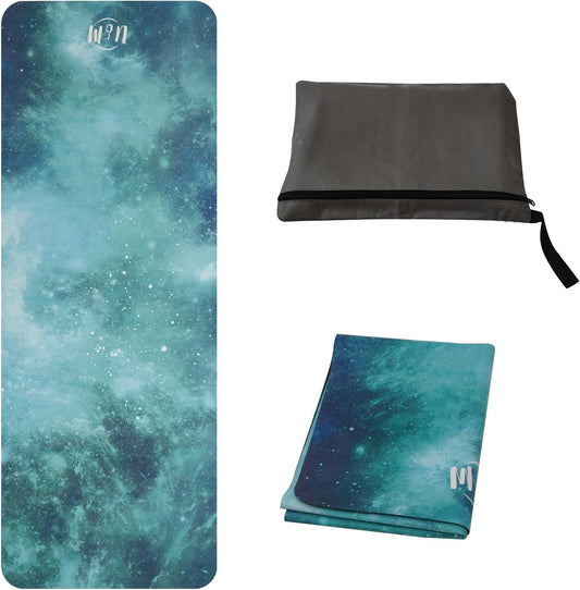 72'' x 27'' Travel Yoga Mat 1.5mm Thick - Foldable Non-Slip Natural Rubber Base & Suede Mat, Sweat-resistant Antibacterial Light Yoga Mat Material Cover for Women Men, Suitable for Beach Pilates Fitness