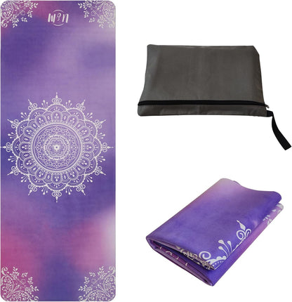 72'' x 27'' Travel Yoga Mat 1.5mm Thick - Foldable Non-Slip Natural Rubber Base & Suede Mat, Sweat-resistant Antibacterial Light Yoga Mat Material Cover for Women Men, Suitable for Beach Pilates Fitness
