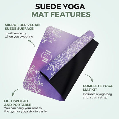 72'' x 27'' Travel Yoga Mat 1.5mm Thick - Foldable Non-Slip Natural Rubber Base & Suede Mat, Sweat-resistant Antibacterial Light Yoga Mat Material Cover for Women Men, Suitable for Beach Pilates Fitness