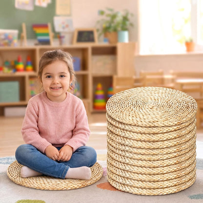 8 Pcs 16 Inch Straw Floor Cushions Classroom Large Pillow Seating Meditation Floor Pillow Boho Natural Woven Seat Cushion Japanese Tatami Cushion for Classroom Home Group Activity