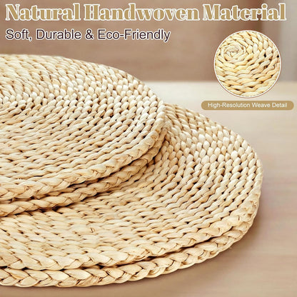 8 Pcs 16 Inch Straw Floor Cushions Classroom Large Pillow Seating Meditation Floor Pillow Boho Natural Woven Seat Cushion Japanese Tatami Cushion for Classroom Home Group Activity