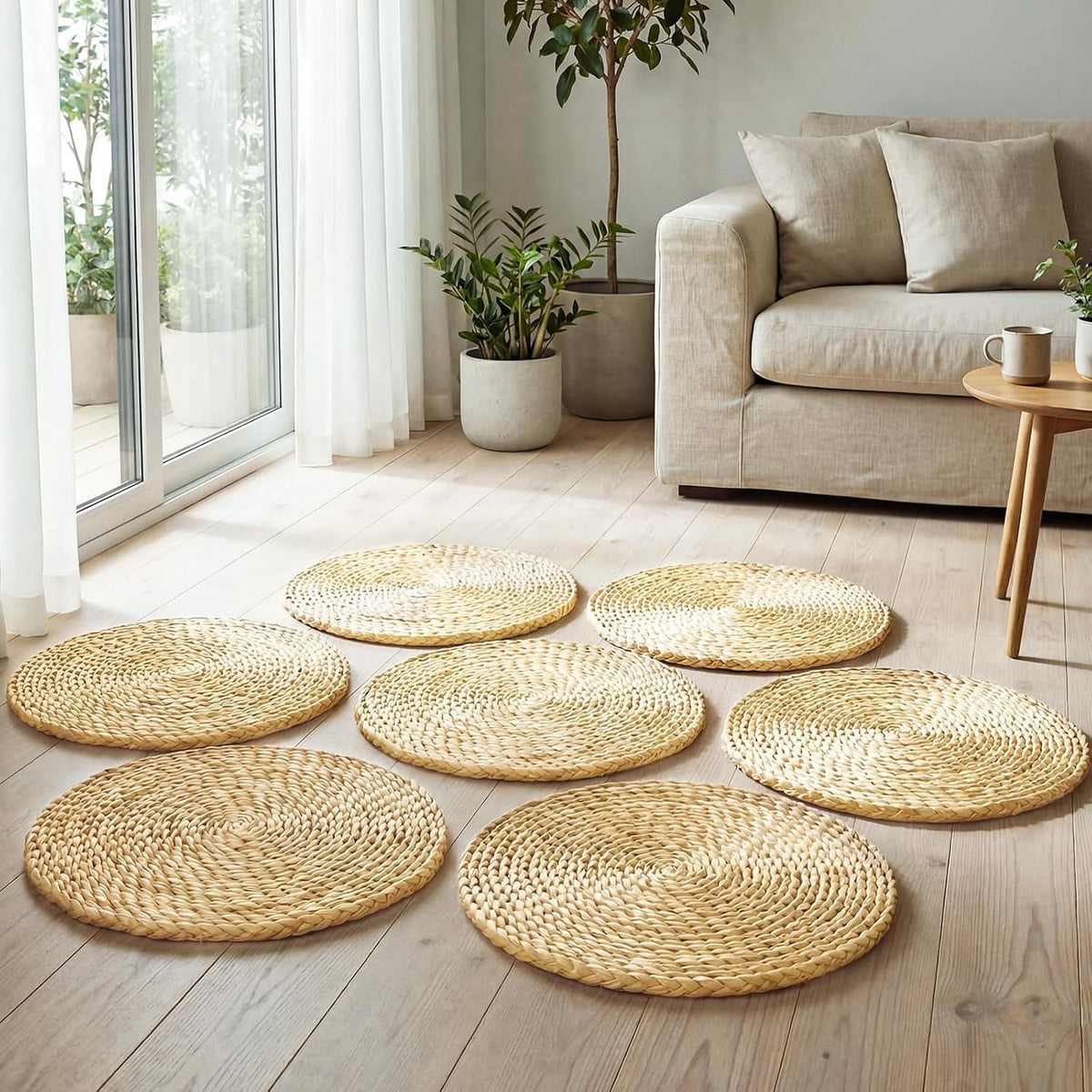 8 Pcs 16 Inch Straw Floor Cushions Classroom Large Pillow Seating Meditation Floor Pillow Boho Natural Woven Seat Cushion Japanese Tatami Cushion for Classroom Home Group Activity