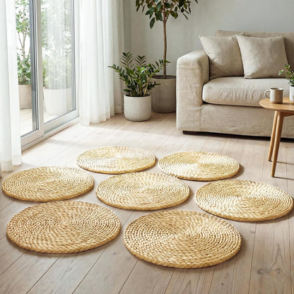 8 Pcs 16 Inch Straw Floor Cushions Classroom Large Pillow Seating Meditation Floor Pillow Boho Natural Woven Seat Cushion Japanese Tatami Cushion for Classroom Home Group Activity