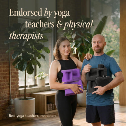 PRO Yoga Blocks | Ergonomic Yoga Block 2 Pack for Wrist Comfort and Support | EVA Foam Exercise Blocks, 2x Knee Pads & Yoga Strap | Pilates Block Set | Bricks to Eliminate Wrist Pain
