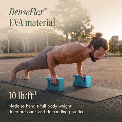PRO Yoga Blocks | Ergonomic Yoga Block 2 Pack for Wrist Comfort and Support | EVA Foam Exercise Blocks, 2x Knee Pads & Yoga Strap | Pilates Block Set | Bricks to Eliminate Wrist Pain