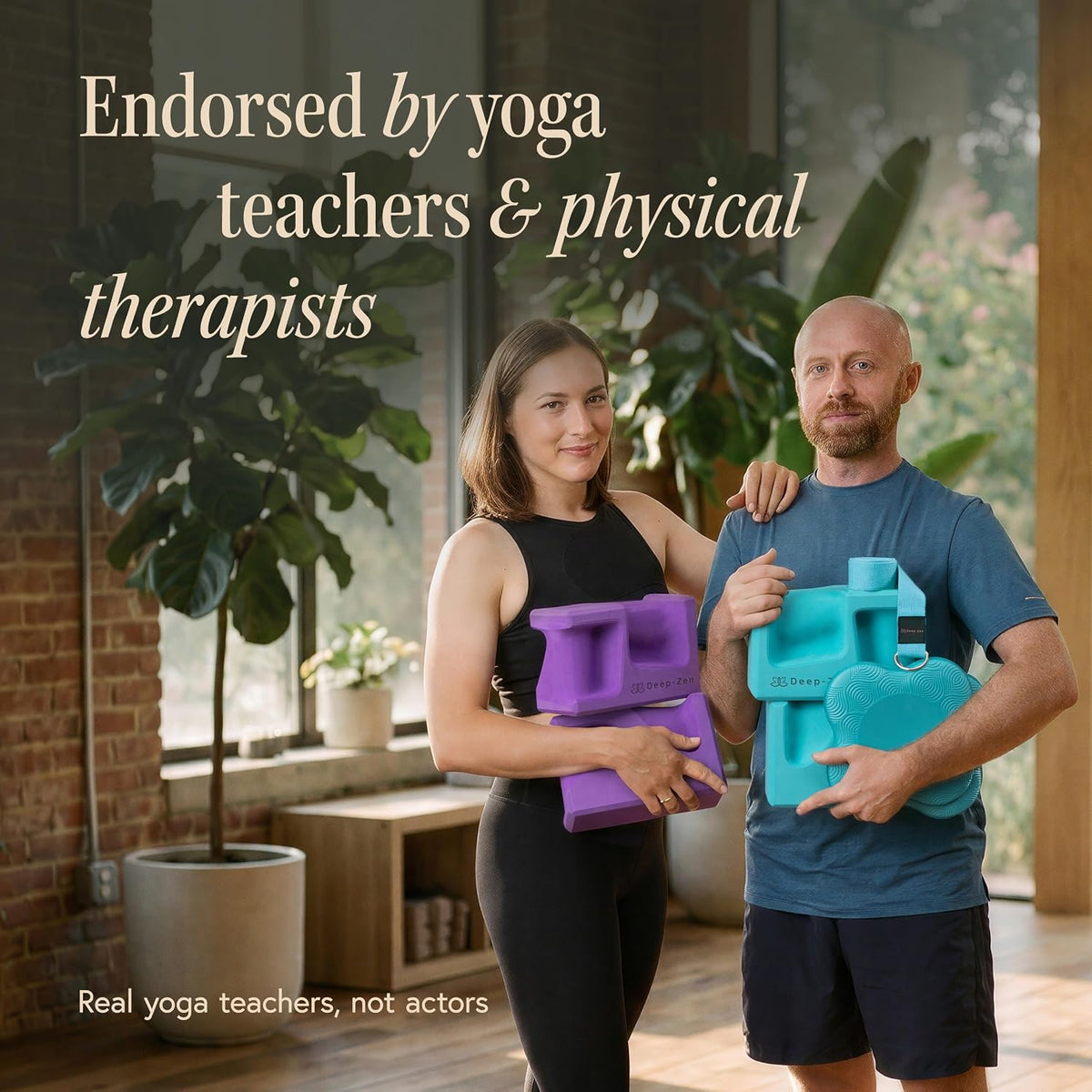 PRO Yoga Blocks | Ergonomic Yoga Block 2 Pack for Wrist Comfort and Support | EVA Foam Exercise Blocks, 2x Knee Pads & Yoga Strap | Pilates Block Set | Bricks to Eliminate Wrist Pain