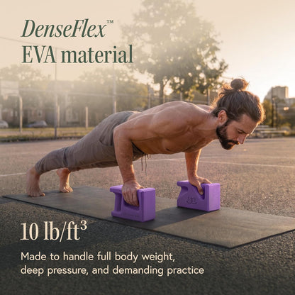 PRO Yoga Blocks | Ergonomic Yoga Block 2 Pack for Wrist Comfort and Support | EVA Foam Exercise Blocks, 2x Knee Pads & Yoga Strap | Pilates Block Set | Bricks to Eliminate Wrist Pain