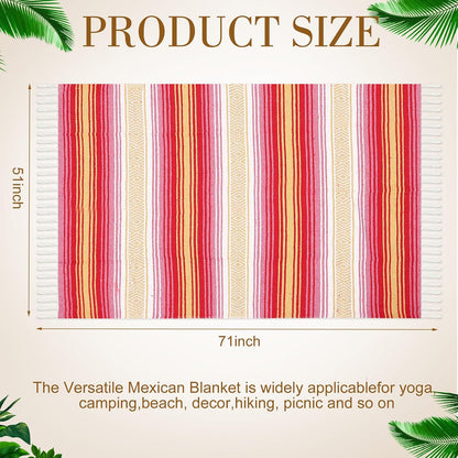 4 Pcs Mexican Blankets Bulk Handwoven Mexican Yoga Blanket Towel Colorful Falsa Serape Woven Throw Blanket Boho Beach Blankets for Outdoor Camping Beach Picnic Travel Home (Blue Green)