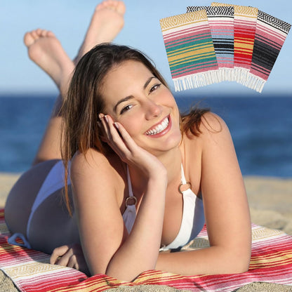 4 Pcs Mexican Blankets Bulk Handwoven Mexican Yoga Blanket Towel Colorful Falsa Serape Woven Throw Blanket Boho Beach Blankets for Outdoor Camping Beach Picnic Travel Home (Blue Green)