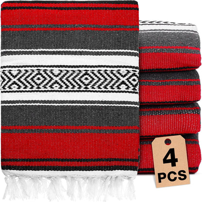 4 Pcs Mexican Blankets Bulk Handwoven Mexican Yoga Blanket Towel Colorful Falsa Serape Woven Throw Blanket Boho Beach Blankets for Outdoor Camping Beach Picnic Travel Home (Blue Green)