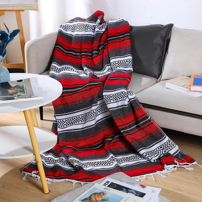 4 Pcs Mexican Blankets Bulk Handwoven Mexican Yoga Blanket Towel Colorful Falsa Serape Woven Throw Blanket Boho Beach Blankets for Outdoor Camping Beach Picnic Travel Home (Blue Green)
