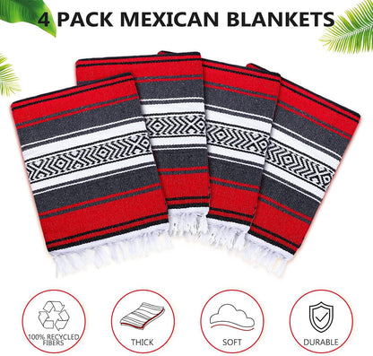 4 Pcs Mexican Blankets Bulk Handwoven Mexican Yoga Blanket Towel Colorful Falsa Serape Woven Throw Blanket Boho Beach Blankets for Outdoor Camping Beach Picnic Travel Home (Blue Green)