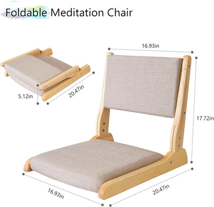 Japanese Floor Chair with Back Support, Foldable Meditation Chair, Legless Tatami Chair with Cushion, Floor Seat for Living Room, Bedroom, Bay Window (1, Gray)