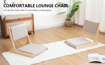 Japanese Floor Chair with Back Support, Foldable Meditation Chair, Legless Tatami Chair with Cushion, Floor Seat for Living Room, Bedroom, Bay Window (1, Gray)