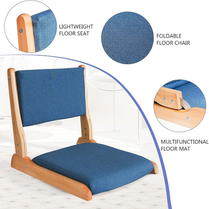 Japanese Floor Chair with Back Support, Foldable Meditation Chair, Legless Tatami Chair with Cushion, Floor Seat for Living Room, Bedroom, Bay Window (1, Gray)
