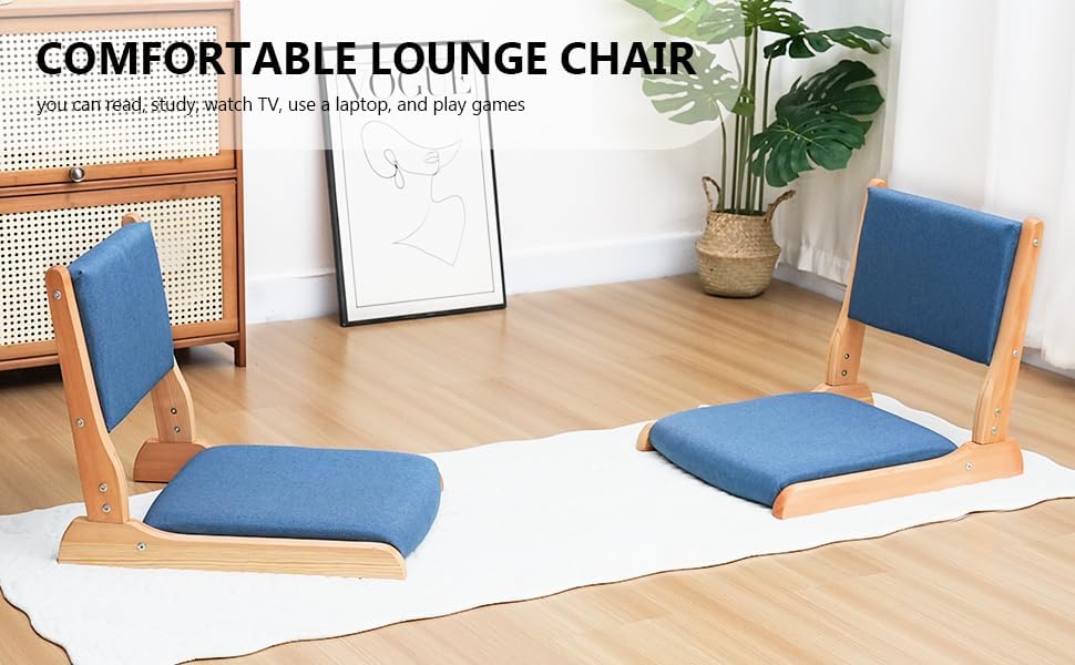 Japanese Floor Chair with Back Support, Foldable Meditation Chair, Legless Tatami Chair with Cushion, Floor Seat for Living Room, Bedroom, Bay Window (1, Gray)