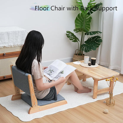 Japanese Floor Chair with Back Support, Foldable Meditation Chair, Legless Tatami Chair with Cushion, Floor Seat for Living Room, Bedroom, Bay Window (1, Gray)