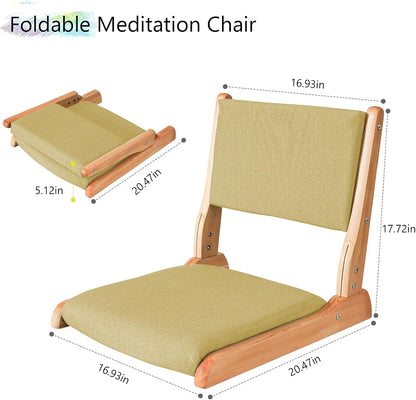 Japanese Floor Chair with Back Support, Foldable Meditation Chair, Legless Tatami Chair with Cushion, Floor Seat for Living Room, Bedroom, Bay Window (1, Gray)