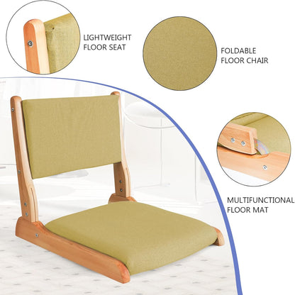 Japanese Floor Chair with Back Support, Foldable Meditation Chair, Legless Tatami Chair with Cushion, Floor Seat for Living Room, Bedroom, Bay Window (1, Gray)