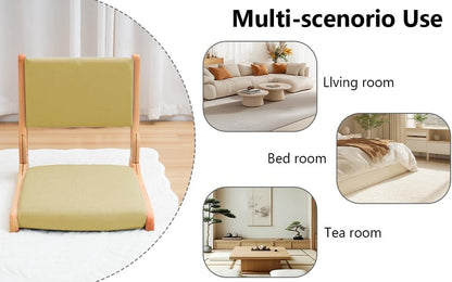 Japanese Floor Chair with Back Support, Foldable Meditation Chair, Legless Tatami Chair with Cushion, Floor Seat for Living Room, Bedroom, Bay Window (1, Gray)
