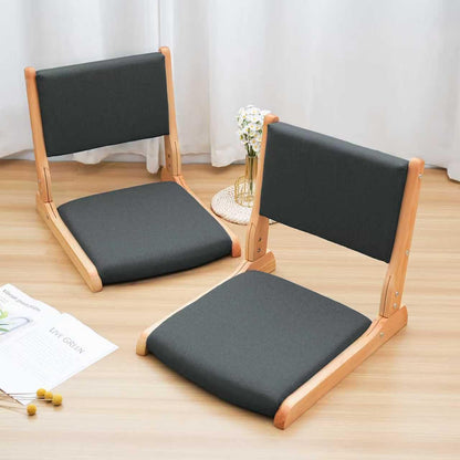 Japanese Floor Chair with Back Support, Foldable Meditation Chair, Legless Tatami Chair with Cushion, Floor Seat for Living Room, Bedroom, Bay Window (1, Gray)
