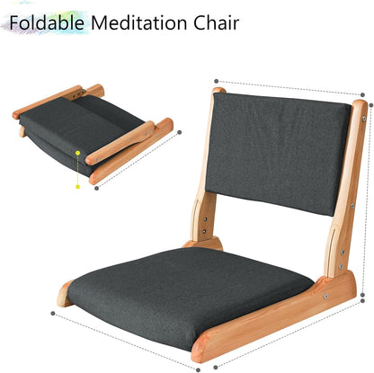 Japanese Floor Chair with Back Support, Foldable Meditation Chair, Legless Tatami Chair with Cushion, Floor Seat for Living Room, Bedroom, Bay Window (1, Gray)