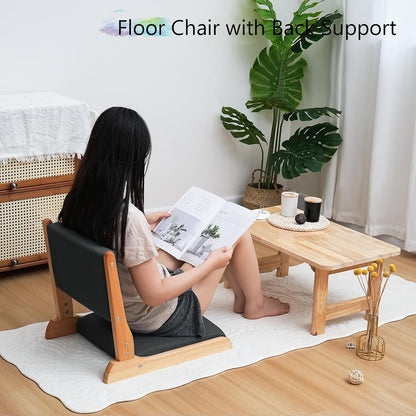 Japanese Floor Chair with Back Support, Foldable Meditation Chair, Legless Tatami Chair with Cushion, Floor Seat for Living Room, Bedroom, Bay Window (1, Gray)