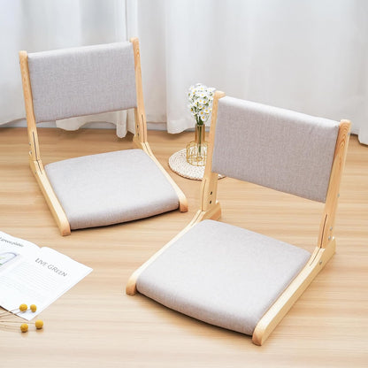 Japanese Floor Chair with Back Support, Foldable Meditation Chair, Legless Tatami Chair with Cushion, Floor Seat for Living Room, Bedroom, Bay Window (1, Gray)