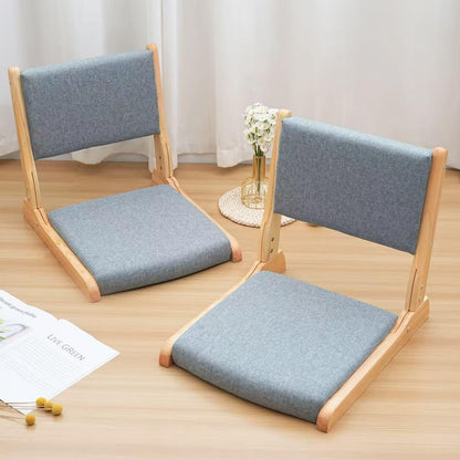 Japanese Floor Chair with Back Support, Foldable Meditation Chair, Legless Tatami Chair with Cushion, Floor Seat for Living Room, Bedroom, Bay Window (1, Gray)