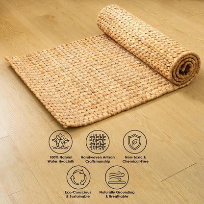 Water Hyacinth Yoga Mat | Non-Slip Exercise & Fitness Mat for Yoga | Natural Rug, Straw Floor Mat for Your Living Room, Bedroom, and More