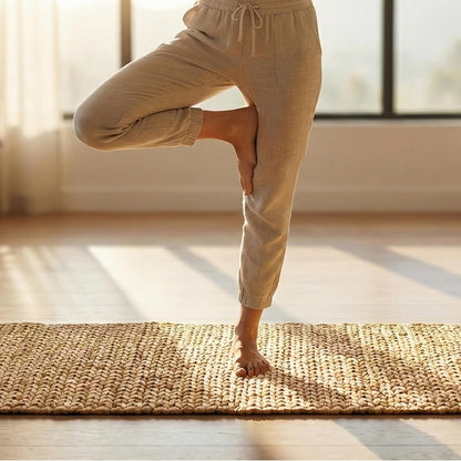 Water Hyacinth Yoga Mat | Non-Slip Exercise & Fitness Mat for Yoga | Natural Rug, Straw Floor Mat for Your Living Room, Bedroom, and More