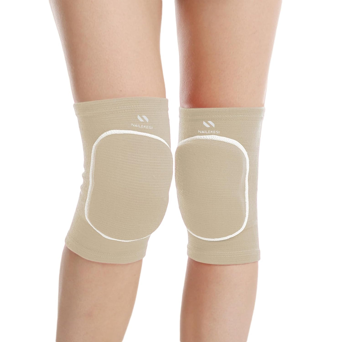 Men Women Protective Knee Pads, Anti-Slip Padded Sponge Knee Brace Knee Support for Football Volleyball Dance Skating Basketball Sports (Medium,Nude)