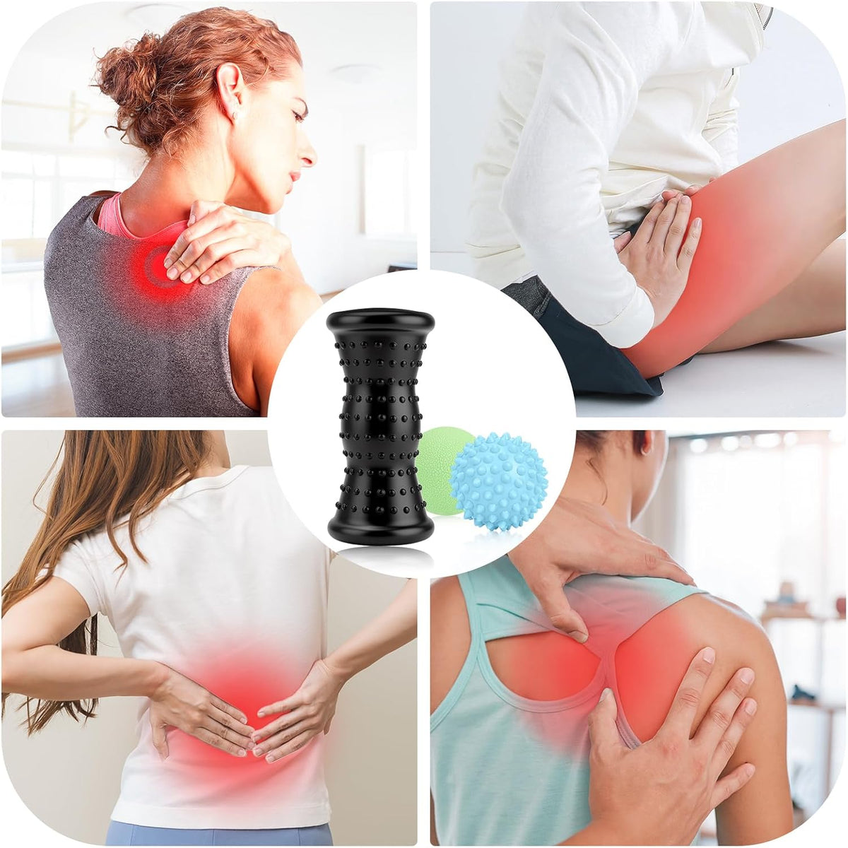 Massage Ball & Foot Roller - 3-in-1 Set with Spiky Ball, Lacrosse Ball, Massage Roller - Plantar Fasciitis Relief and Heel Spur Pain, Trigger Point Therapy for Deep Muscle Massage.