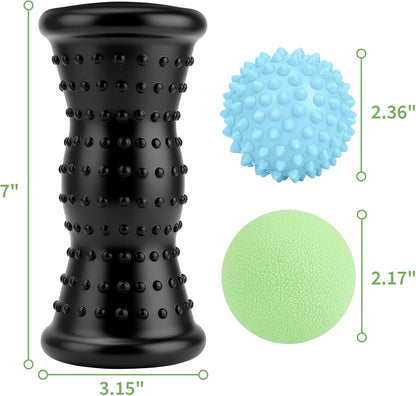 Massage Ball & Foot Roller - 3-in-1 Set with Spiky Ball, Lacrosse Ball, Massage Roller - Plantar Fasciitis Relief and Heel Spur Pain, Trigger Point Therapy for Deep Muscle Massage.